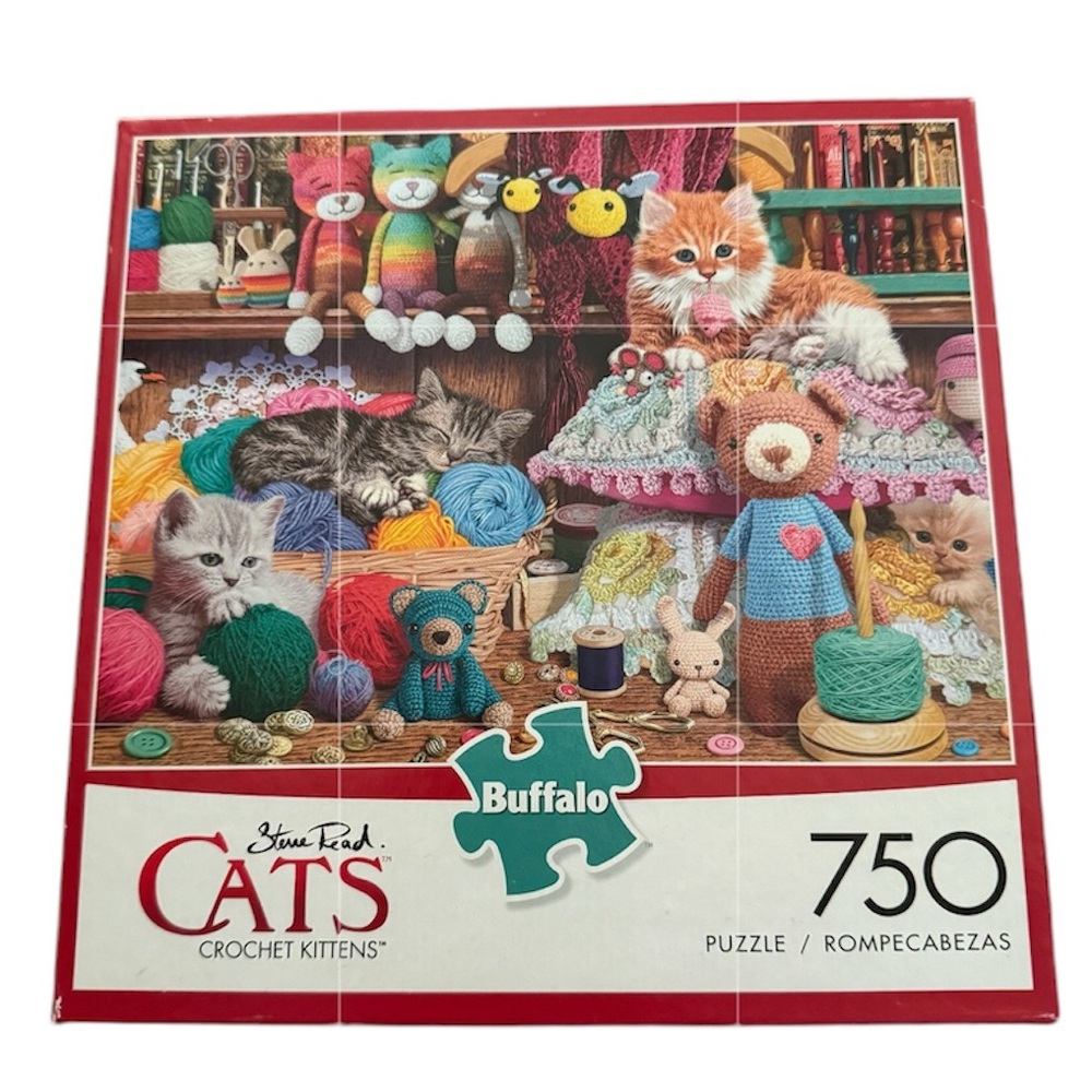 Crochet Kittens Steve Read 750 pc Jigsaw Puzzle 24" X 18" Buffalo Game toy yarn